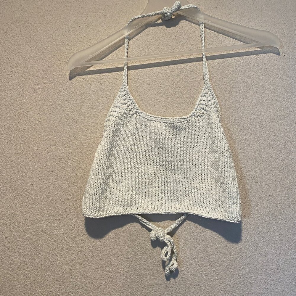 Light‎ Blue Knit Halter Top Summer Beachwear One Size